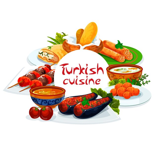 Vector turkish food turkey national cuisine menu dishes