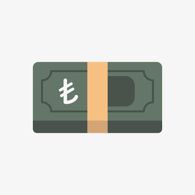 Turkish Lira icon. Turkish currency symbol on a banknote. Stack of cash vector illustration.