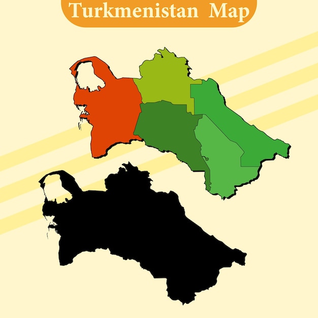 Turkmenistan map vector with regions and cities lines and full every region