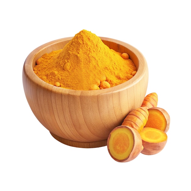 Vector turmeric powder wooden bowl