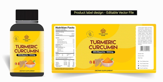 Turmeric supplement capsule label design jar packaging design turmeric curcumin dietary health