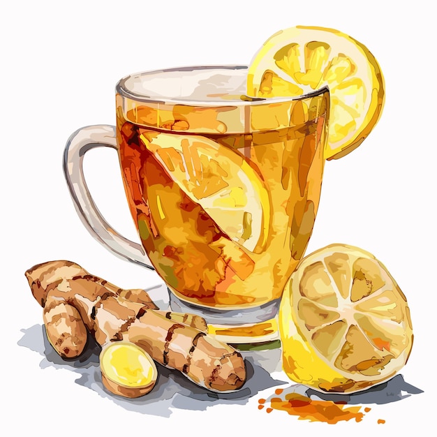 Vector turmeric tea with lemon healthy drink wellness