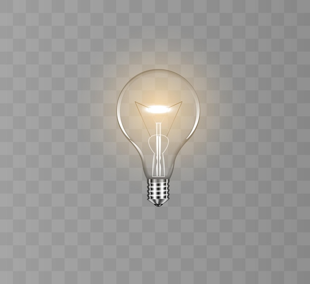 Vector turn on the light bulb light realistic transparent lamp vector