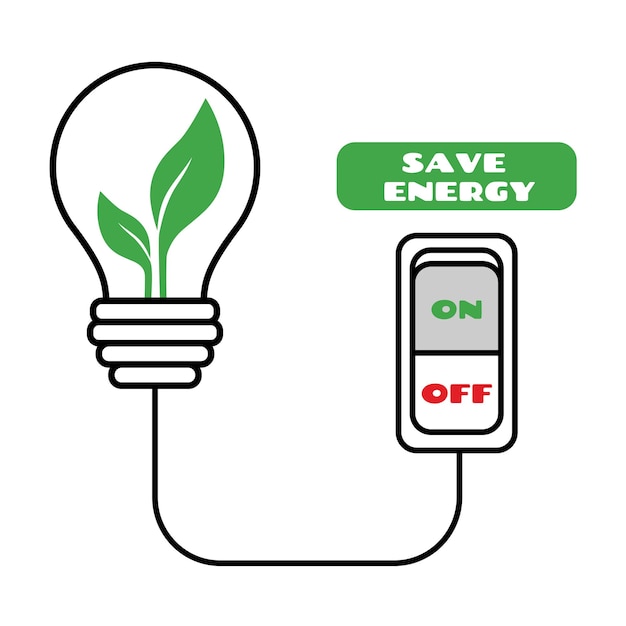 Turning off switch for energy saving Save energy concept Press electric button VectorxD