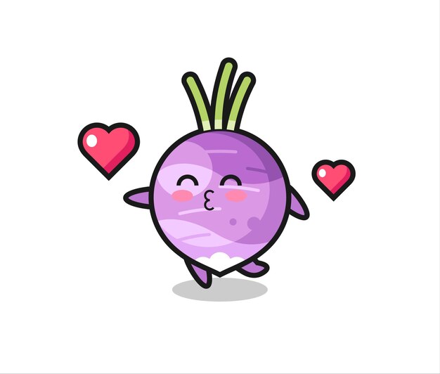 Vector turnip character cartoon with kissing gesture , cute style design for t shirt, sticker, logo element