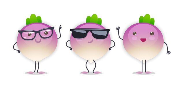 Vector turnip character with various face expressions