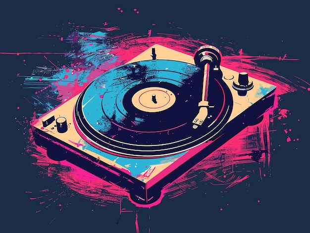 Vector turntable with vinyl record on grunge background vector illustration