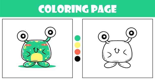 Turquoise cute monster character coloring for kids vector illustration