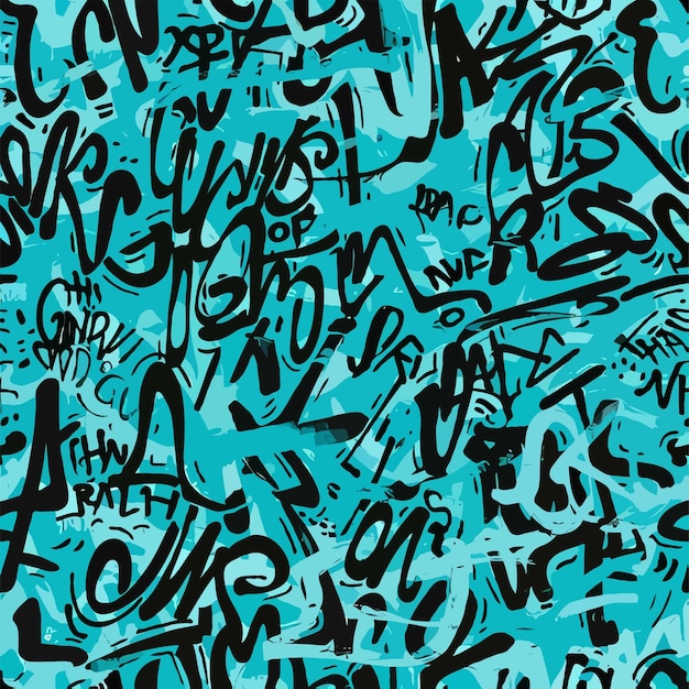 Vector turquoise modern graffiti background with inscriptions