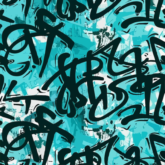 Vector turquoise modern graffiti background with inscriptions