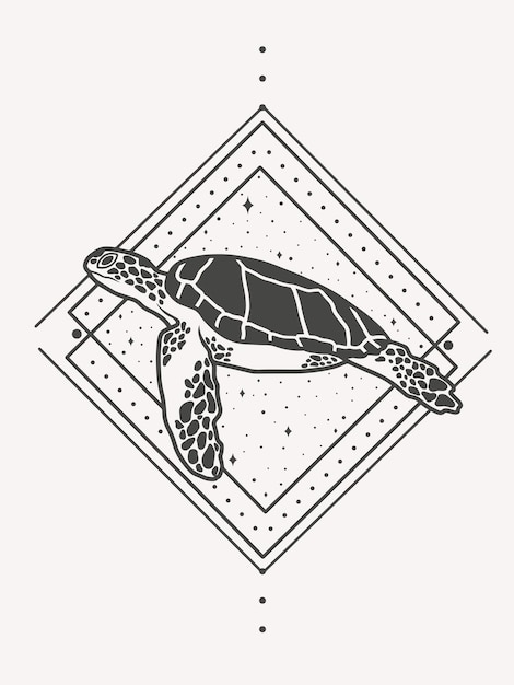 Turtle in the abstract frame, vector art