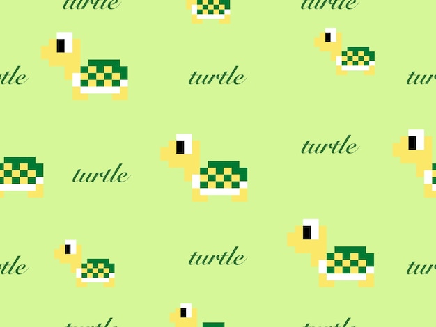 Turtle cartoon character seamless pattern on green backgroundPixel style