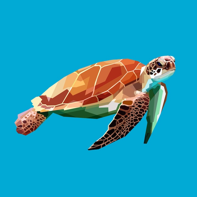 Turtle floating underwater in the blue background