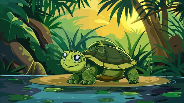 Vector a turtle in a jungle with a jungle background