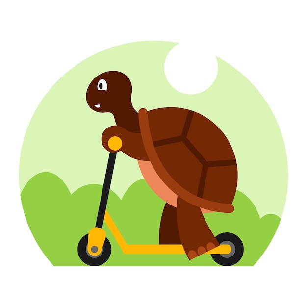 Vector turtle riding the kick scooter