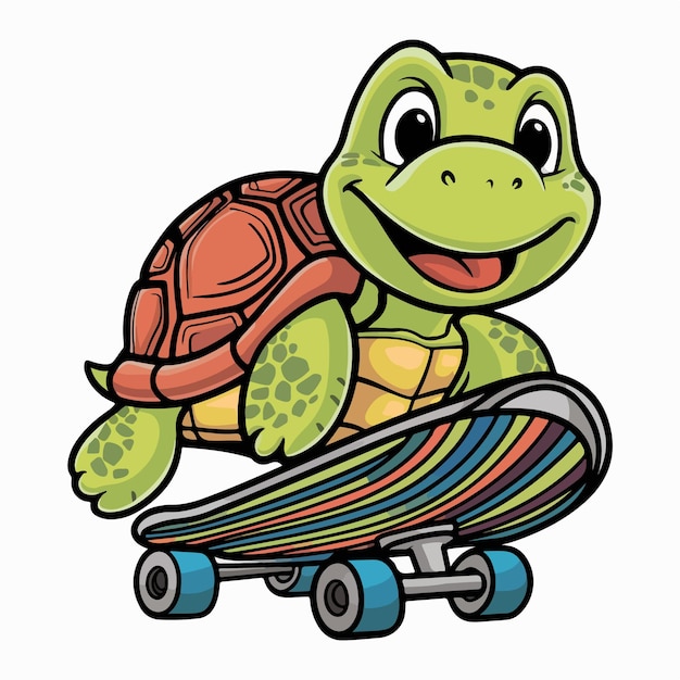 Vector turtle riding a skateboard