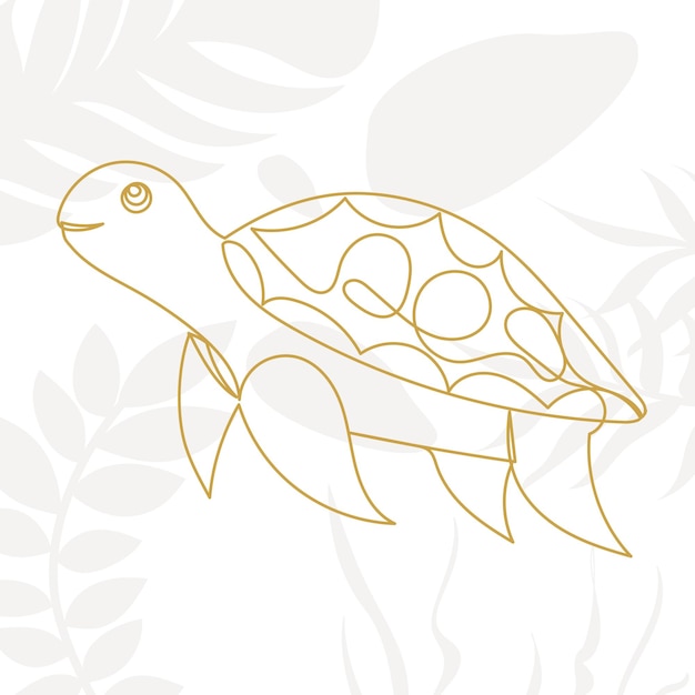 Turtle sketch drawing by one continuous line on abstract background vector