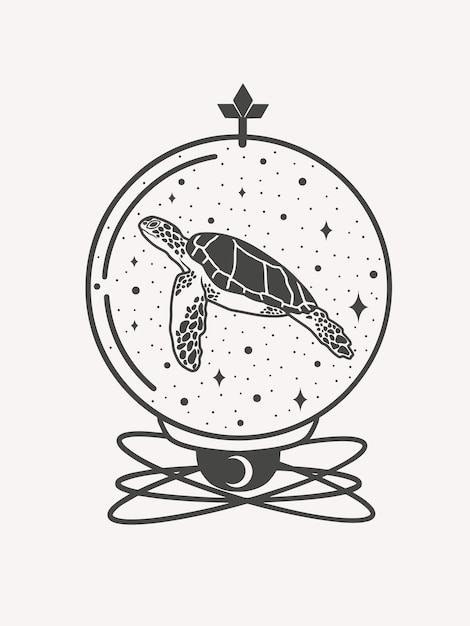 Turtle in the snowball, magical vector art