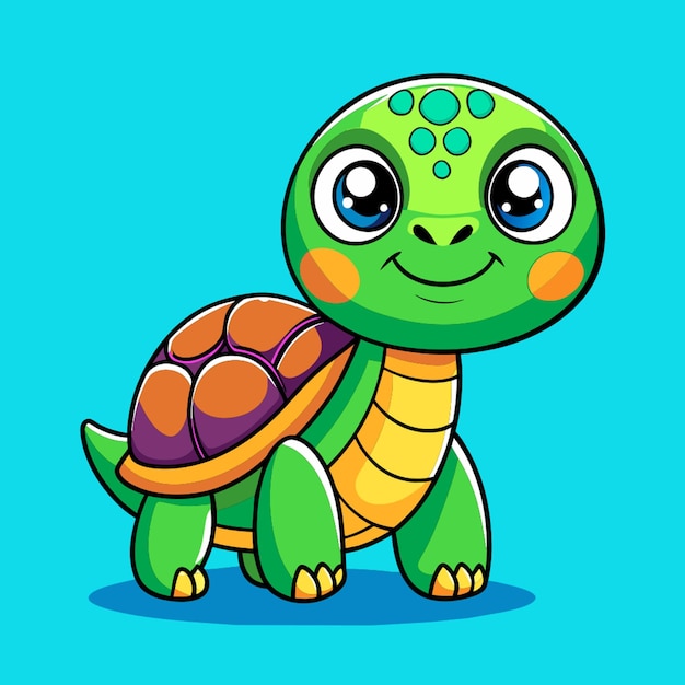 a turtle with a green face and a blue background