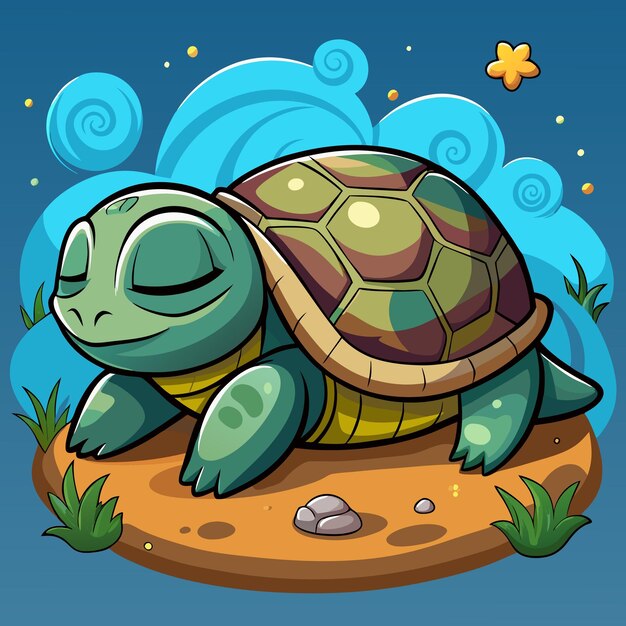 Vector a turtle with a sleeping face on its back