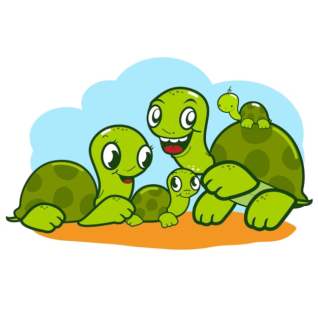 Turtles in the garden Happy cartoon turtle characters Vector illustration