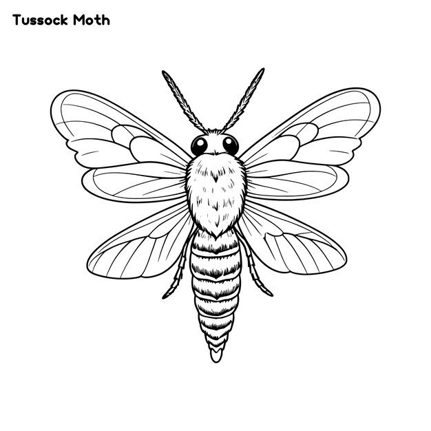 Vector tussock moth hand drawing coloring page and outline vector design