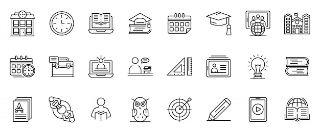 Tutor icons set, outline style