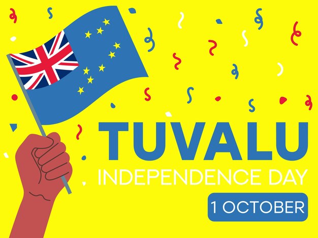 Vector tuvalu independence day 1 october tuvalu flag in hand greeting card poster banner template