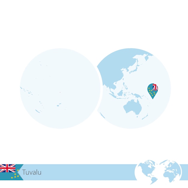 Tuvalu on world globe with flag and regional map of Tuvalu. Vector Illustration.