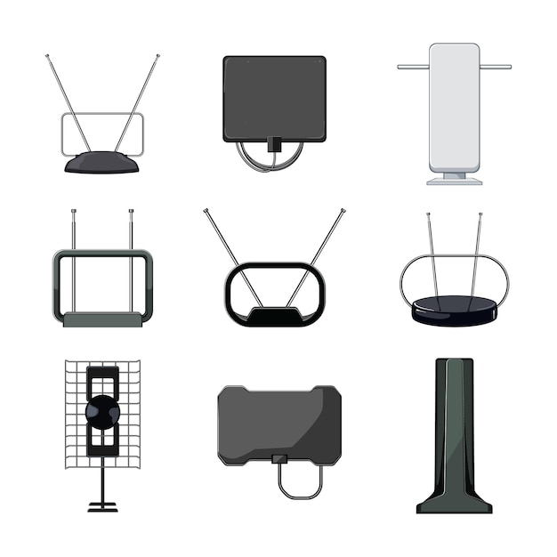 Tv antenna set cartoon vector illustration