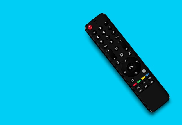 Vector tv remote control top view isolated on blue background