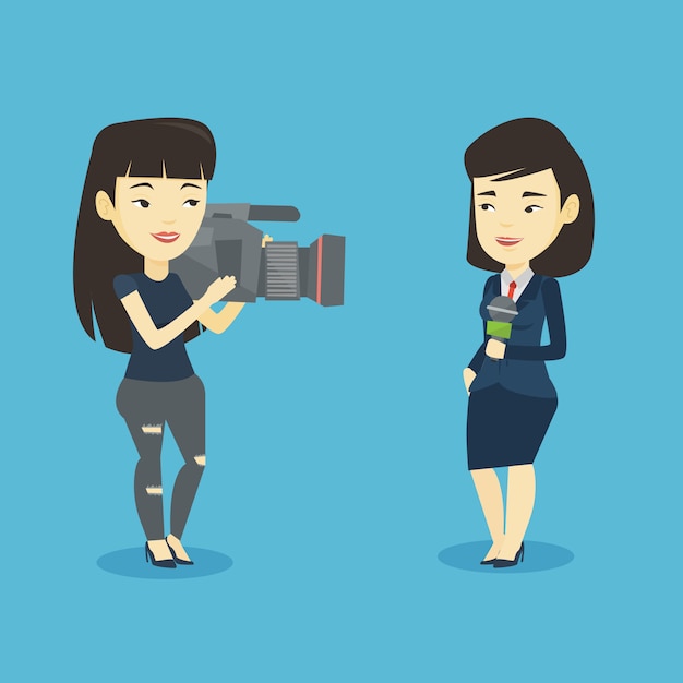 TV reporter and operator illustration.