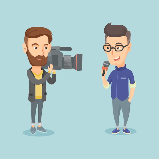 TV reporter and operator vector illustration.