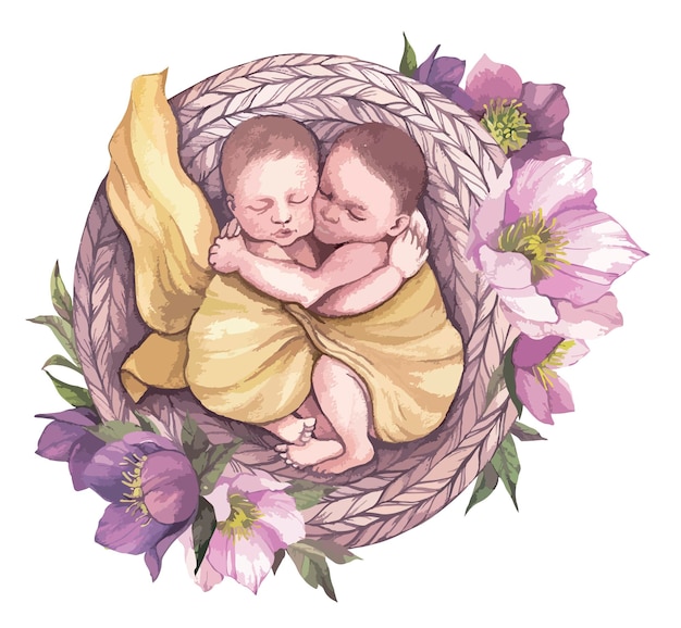 tweens sleeping newborn baby shower watercolor clipart