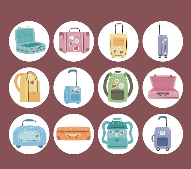 Twelve travel bags