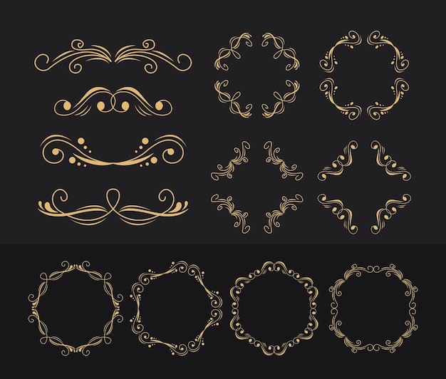 twelve vintage golden frames icons