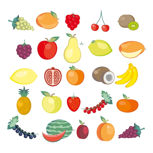 Twenty five icons of fresh fruits Vector illustration