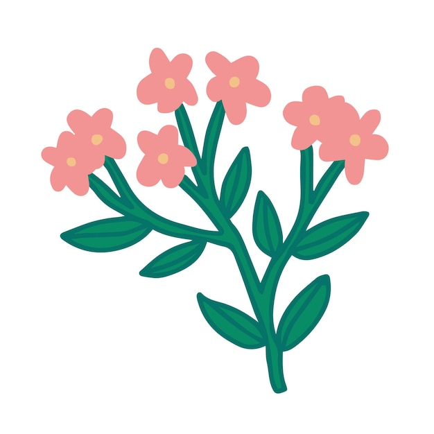 Twig with flowers and leaves cute hand drawn vector illustration