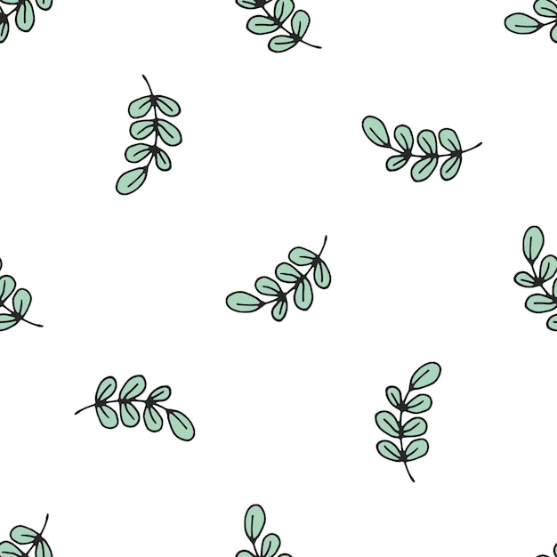 The twigs are green with a black outline Seamless pattern Vector illustration