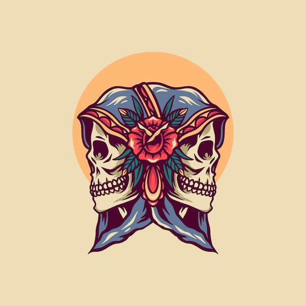 Twin Grim Reaper Retro Illustration