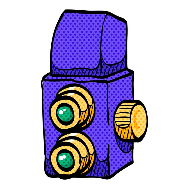 Twin lens reflex camera halftone icon hand drawn color vector illustration