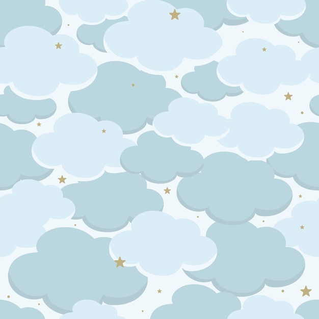 Vector twinkle blue baby seamless pattern with cloud and star