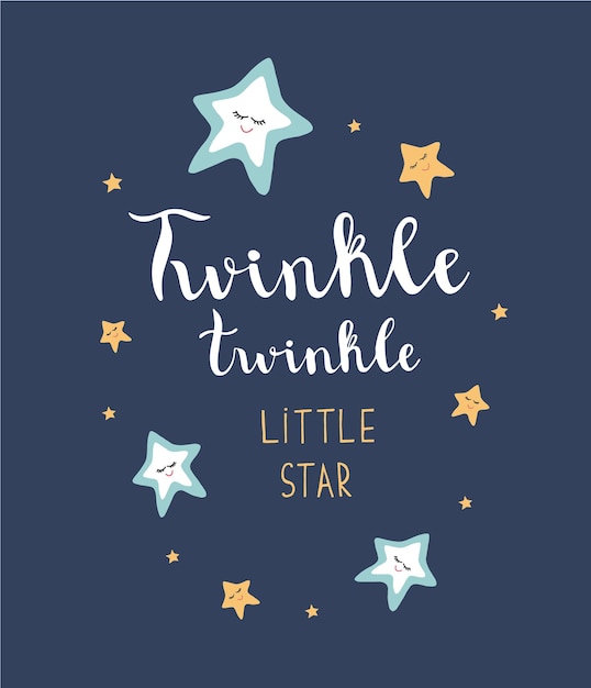 Twinkle twinkle little star text with cute stars for baby shower card template Childrens poster