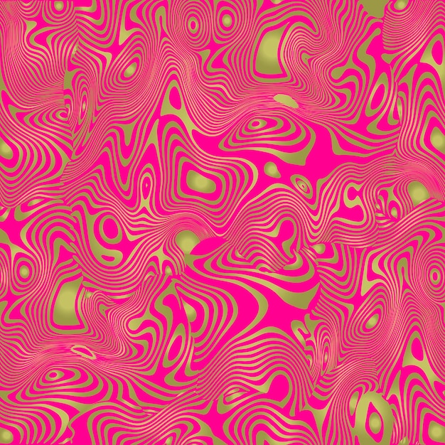 Twisted golden stripes. Seamless pattern with abstract  wavy stripes on pink background.