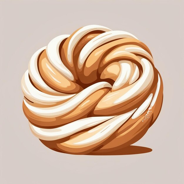 Vector twisted sweet pastry bun handdrawn element in flat style isolated on white background for a bakery or cafe