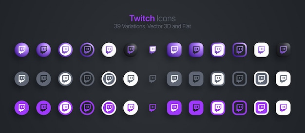 Twitch Icons Set Modern 3D And Flat In Different Variations