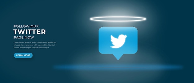 Twitter logo icon with 3d light effect banner Premium Vector