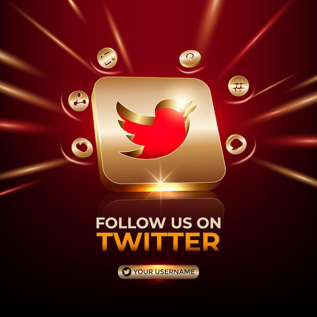 Twitter square banner 3d gold icon for business page promotion social media post