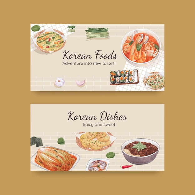 Twitter template with Korean foods concept,watercolor style