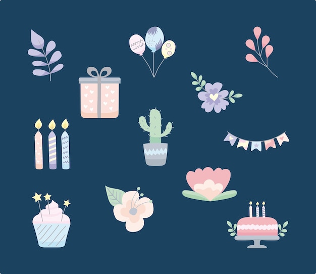 Twleve birthday invitation icons